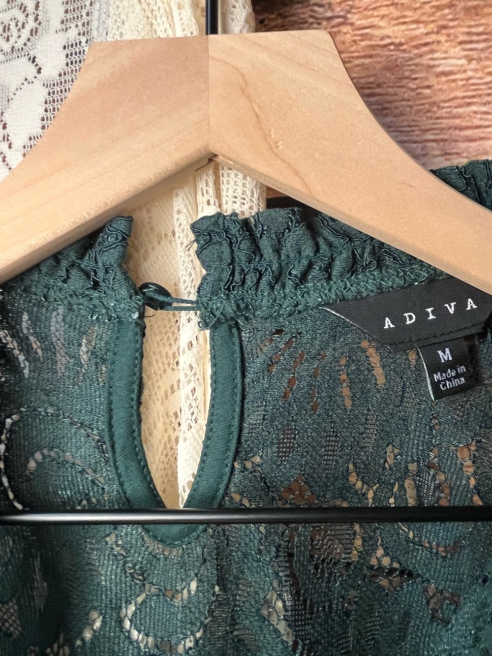 Adiva Dark Green Lace Ruffle-Neck Blouse (237) - Picture 5 of 9